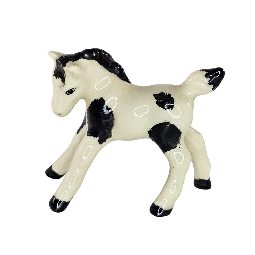 Vintage Ceramic Black & White Foal Pony Baby Horse Figurine 2.75"
